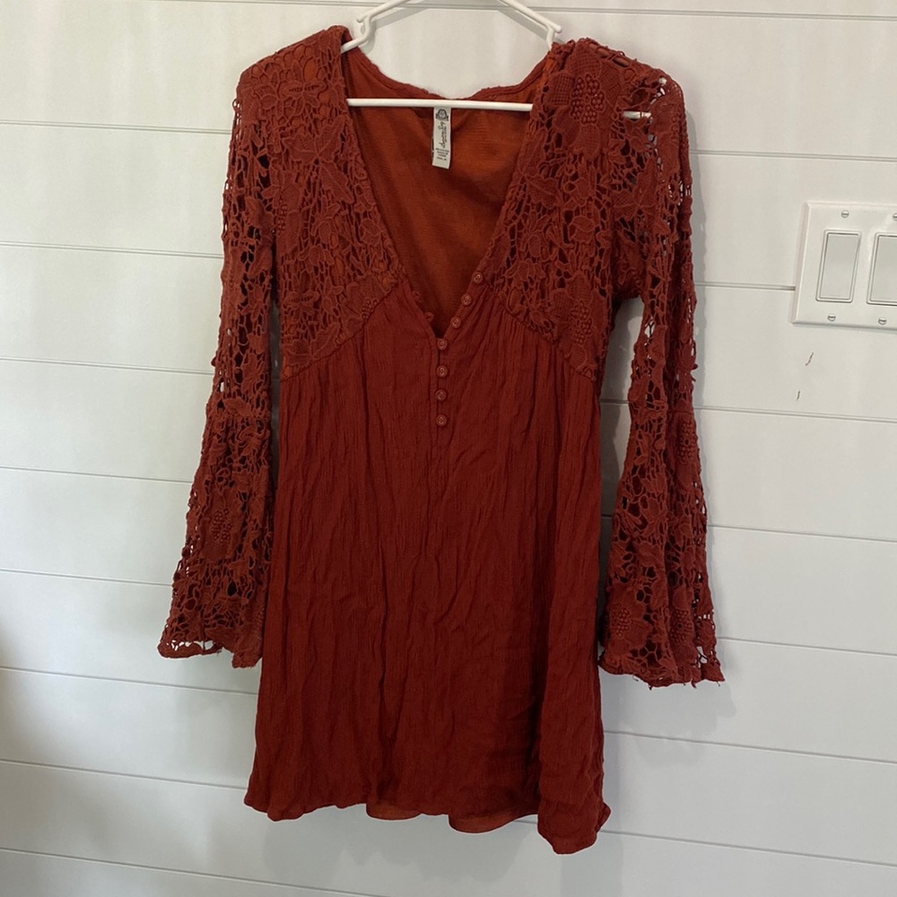 Burnt orange dress with bell crochet sleeves